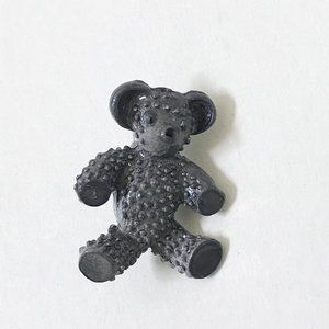 Vintage Gray Textured Teddy Bear Lapel Pin Brooch
